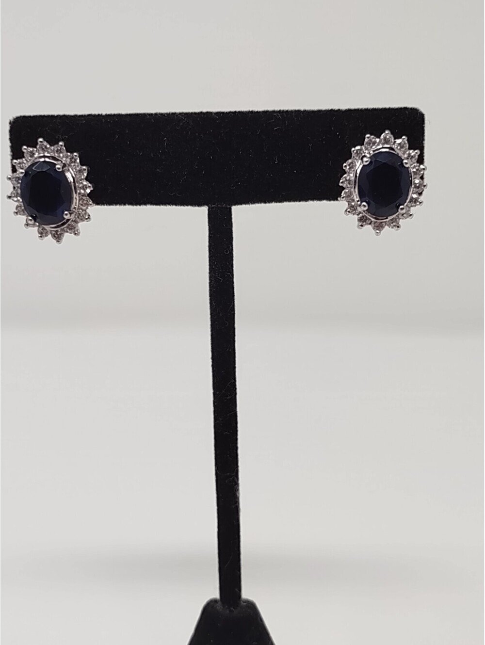 Avon Sterling 925 Simulated Sapphire CZ Halo Stud Earrings